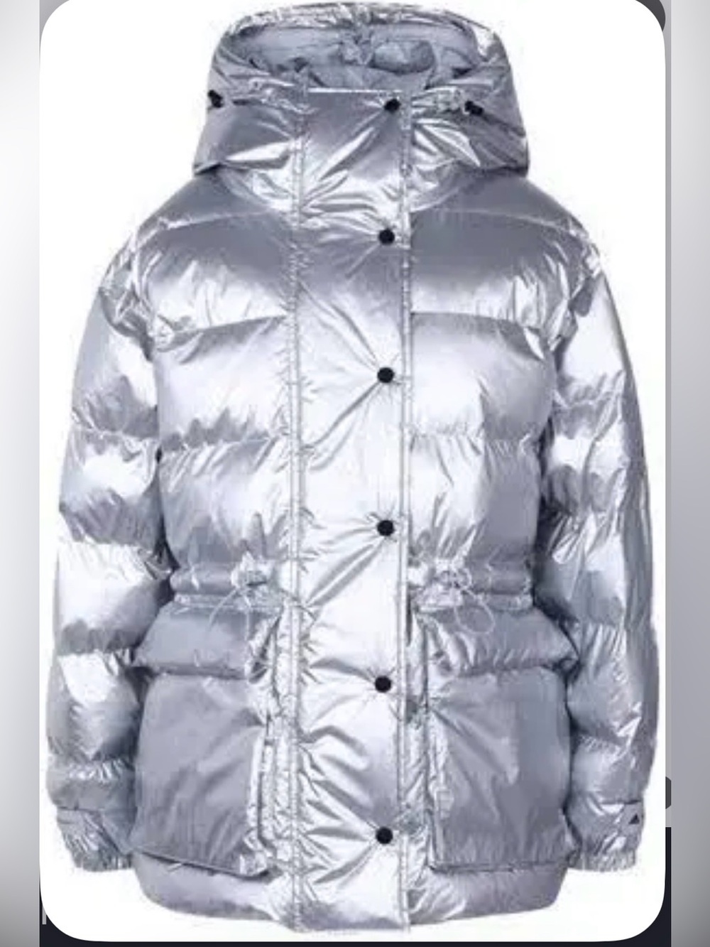 Adidas by Stella McCartney Metallic Silver Puffer Ski Coat with Hood